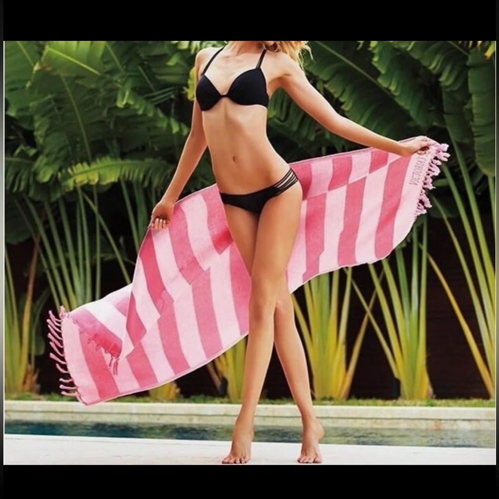 Victoria's Secret Pink Striped Beach Blanket Approx 50 X 60 inches